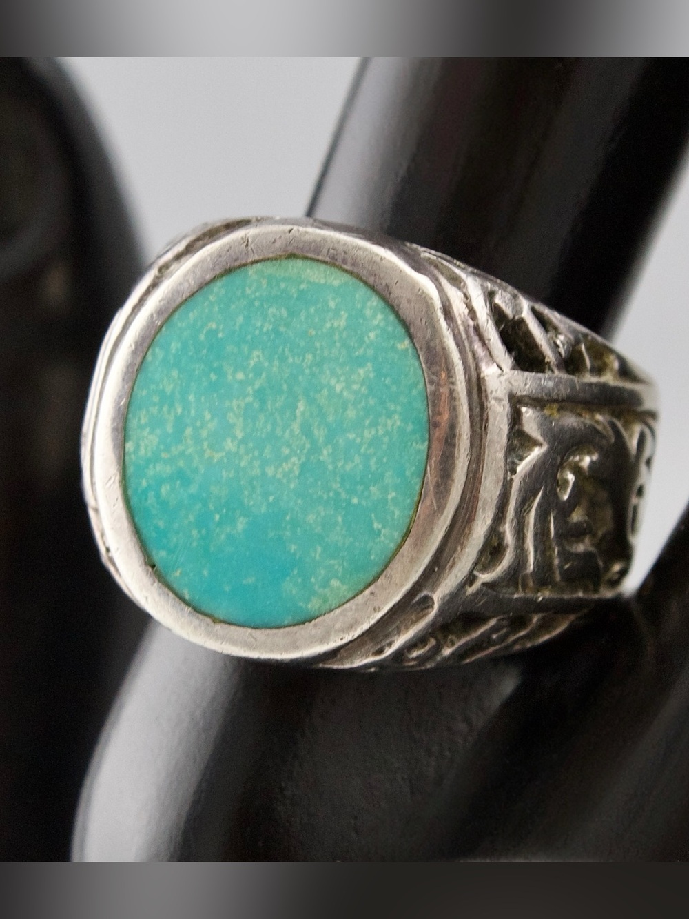 Vintage Turquoise Sterling Silver Signet Ring Men’s Size 8.5 Southwestern Biker